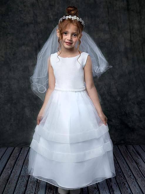 Elegant First Holy Communion Dress with Organza Overlay for wholesale by iGirlDress
