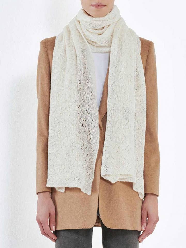 Women's Cashmere Pointelle Wrap - Made in Italy-Milk White for wholesale by MaisonCashmere