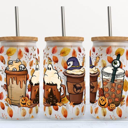 Spooky Halloween Coffee 16oz Libbey Glass Tumbler for wholesale by Kate Haven Glass Tumblers for Every Occasion