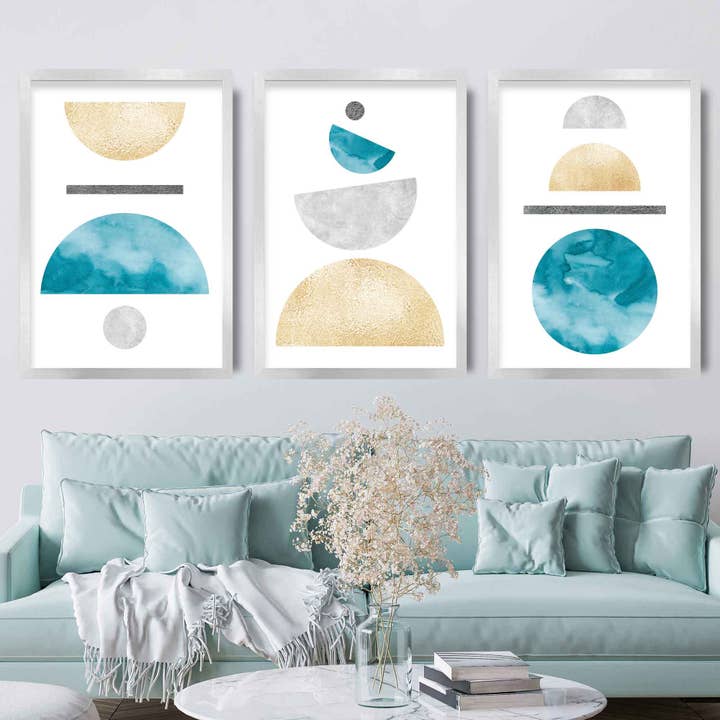 Geometric Abstract Aqua and Gold No1 for wholesale by Artze Wall Art