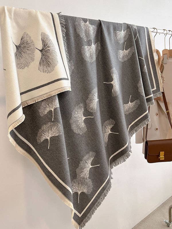 UZ Wholesale Store – wholesale Scarf – Women's – Contrast Color Fringed Keep Warm Leaves Print Printed Striped Shawl&Scarf1