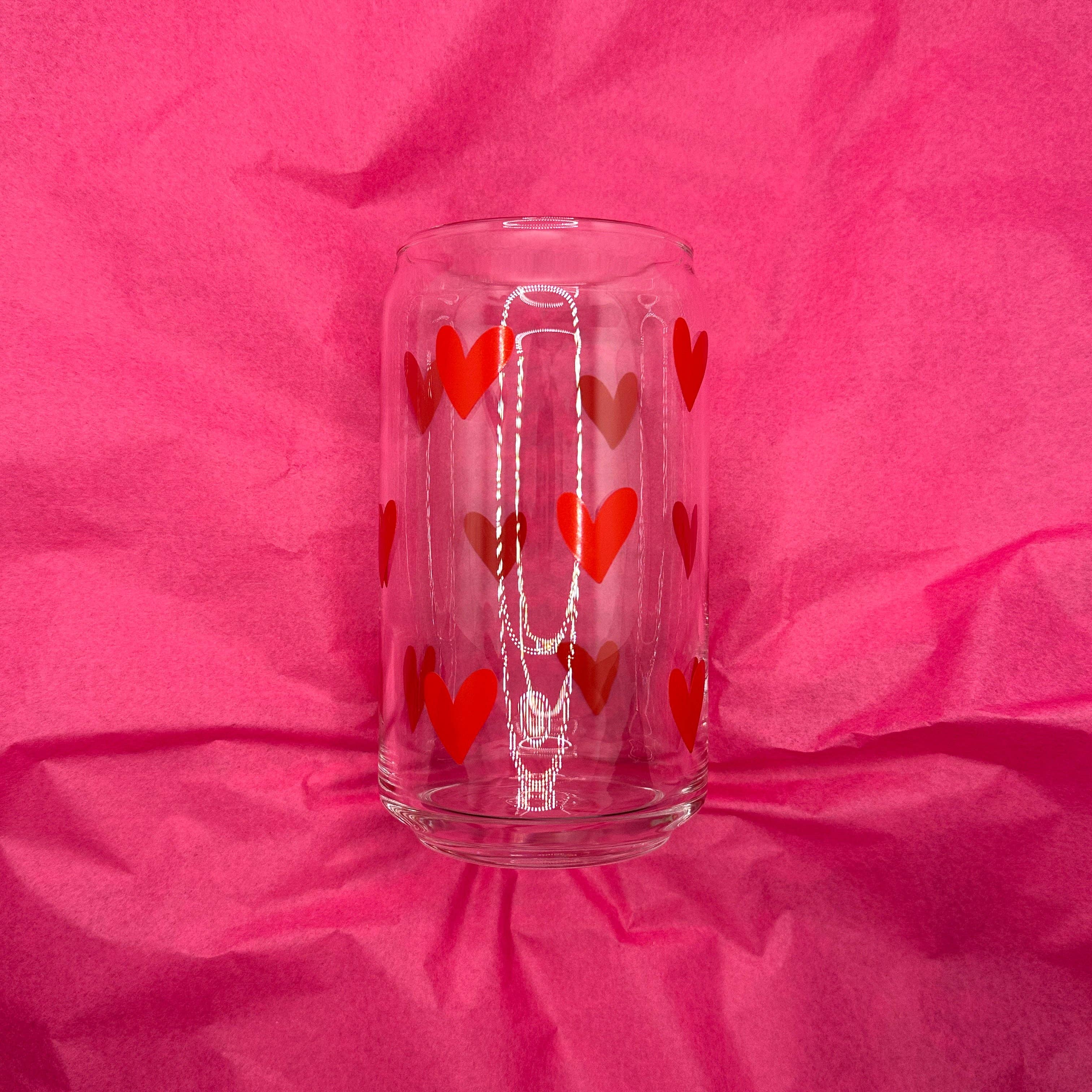 cool people club - Wholesale Drinking Glass/Cup - Can glass with print "Red Hearts"1