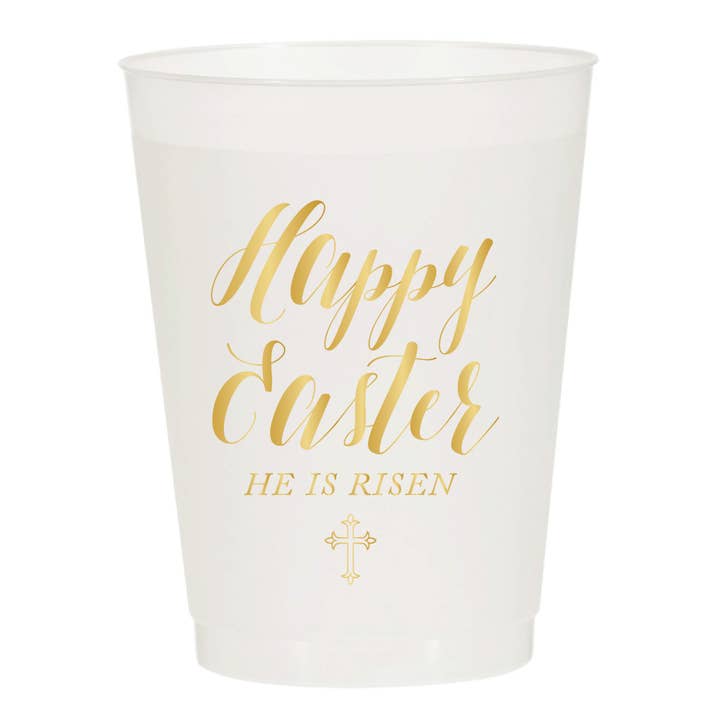 Sip Hip Hooray - Wholesale Disposable cup - He Is Risen Gold Happy Easter Cross Frosted Cups - Easter