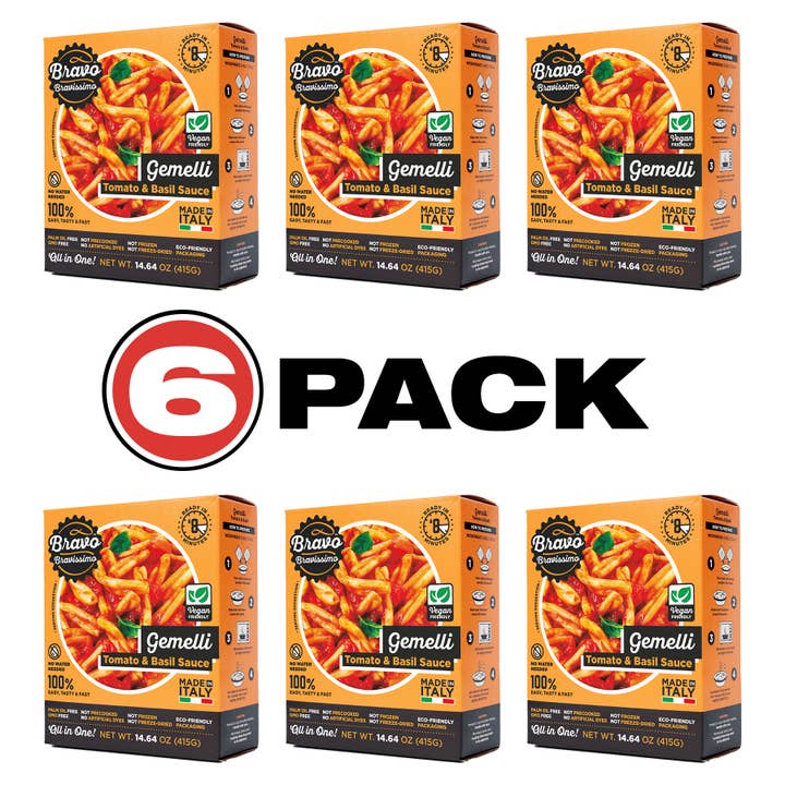 Bravo Bravissimo – wholesale Hyllstabil färdiglagad måltid – Gemelli Tomat & Basilika (förpackning med 6)