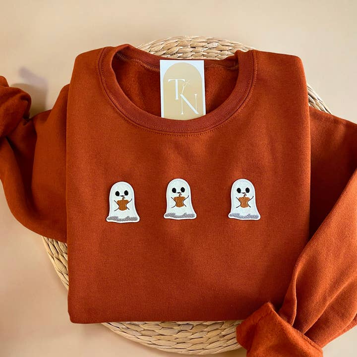 Felpa Glittery Ghost Pumpkin per Halloween, Felpa autunnale per la vendita all'ingrosso da parte di Threads And Needles, INC.