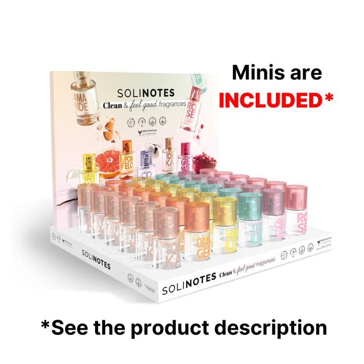 Solinotes (US Stores) - Distributed by Scents of Europe - Vente Présentoirs de commerçant - Beauté et bien-être - Présentoir en carton pour les mini-parfums - W/ PRODUCTS
