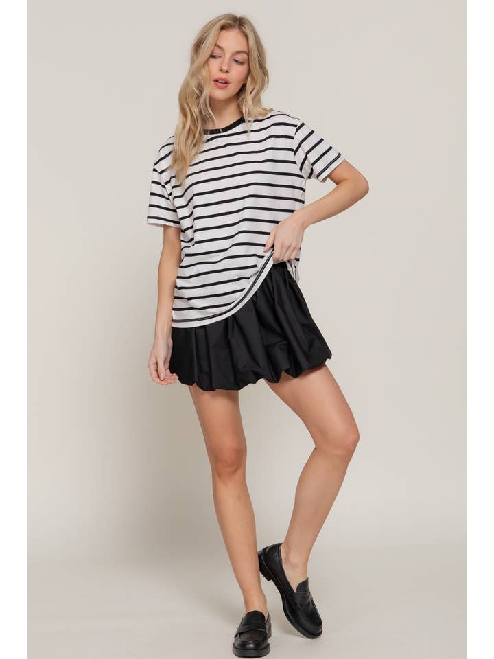 Active Basic | Active USA - Wholesale Knit Top - Women's - Short Sleeve Crew Neck Y/D Stripe Oversize T-Shirt