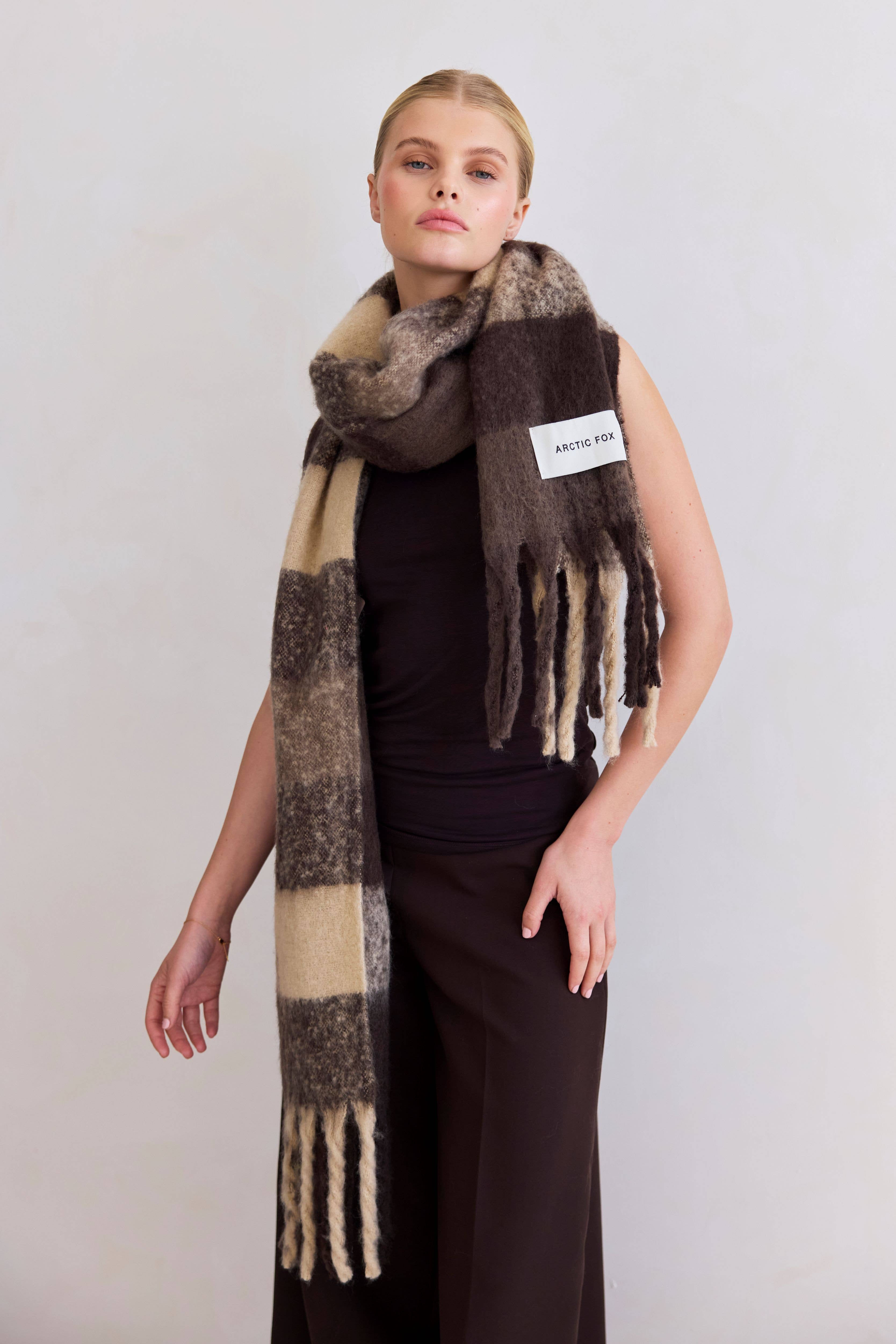 Arctic Fox & Co. - North America - Wholesale Scarf - Women's - The Reykjavik Scarf - 100% Recycled - Brown Check - FW258