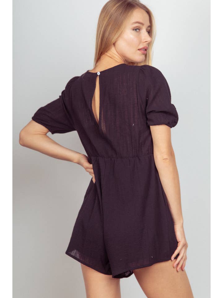 VERY J - Wholesale Romper - Dames - NP70387-Romper van stevig geweven stof met pofmouwen en kantdetails17
