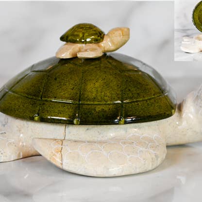 Caja de joyas de mármol con tortuga mamá y bebé de 5" para venta al por mayor de SS handcrafted Art