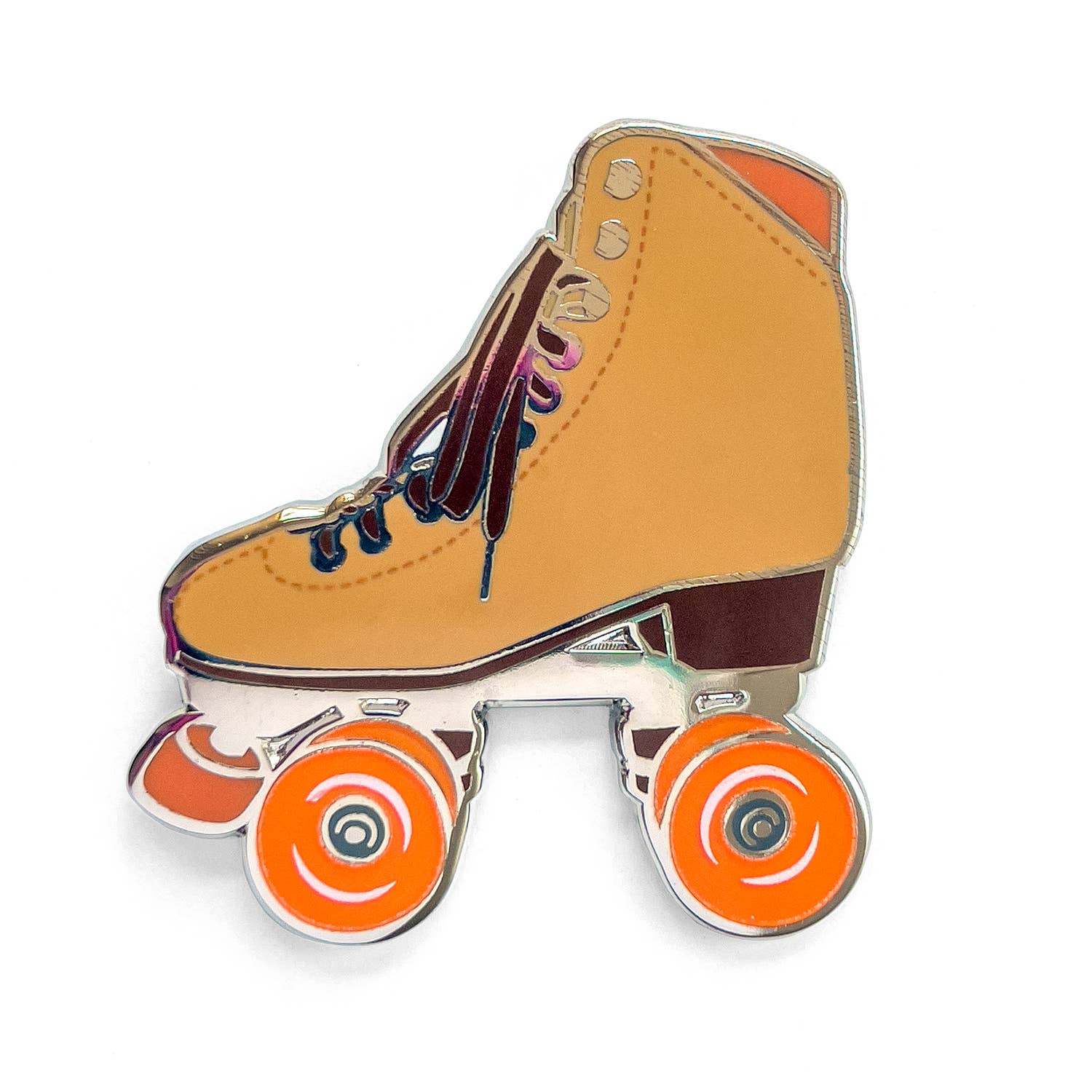 Smarty Pants Paper - Wholesale Lapel pin/button - Brown roller skate pin with glow in the dark wheels