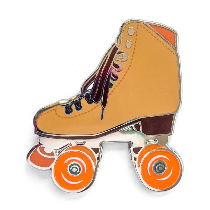 Smarty Pants Paper - Wholesale Lapel pin/button - Brown roller skate pin with glow in the dark wheels0