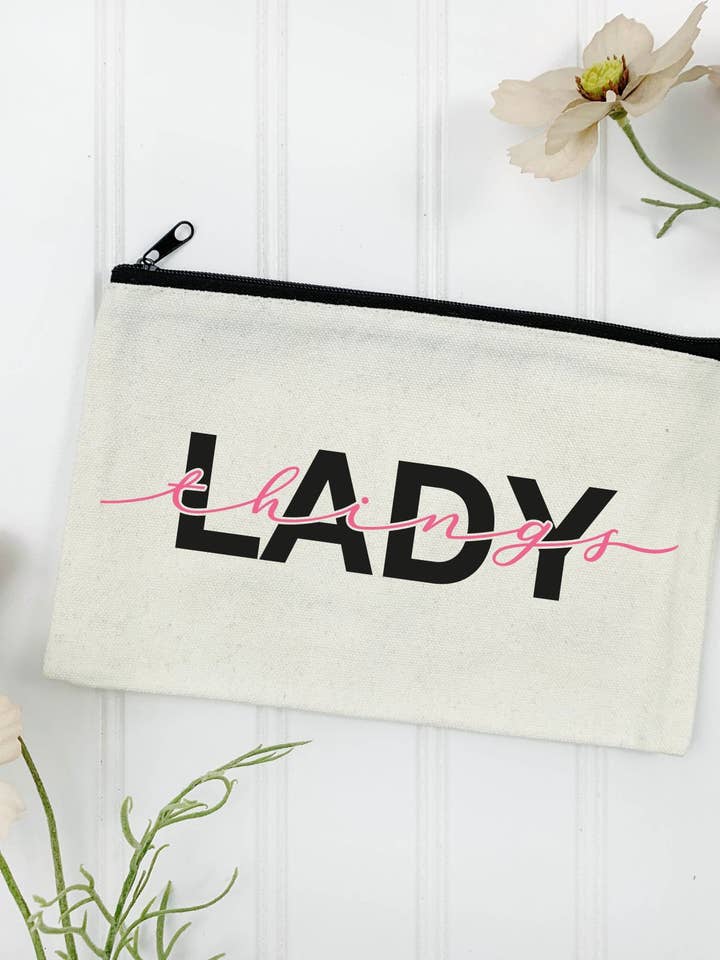 Lady Things, pochette en toile, trousse de maquillage, trousse à cosmétiques pour la vente par Jeanne Mari & Co
