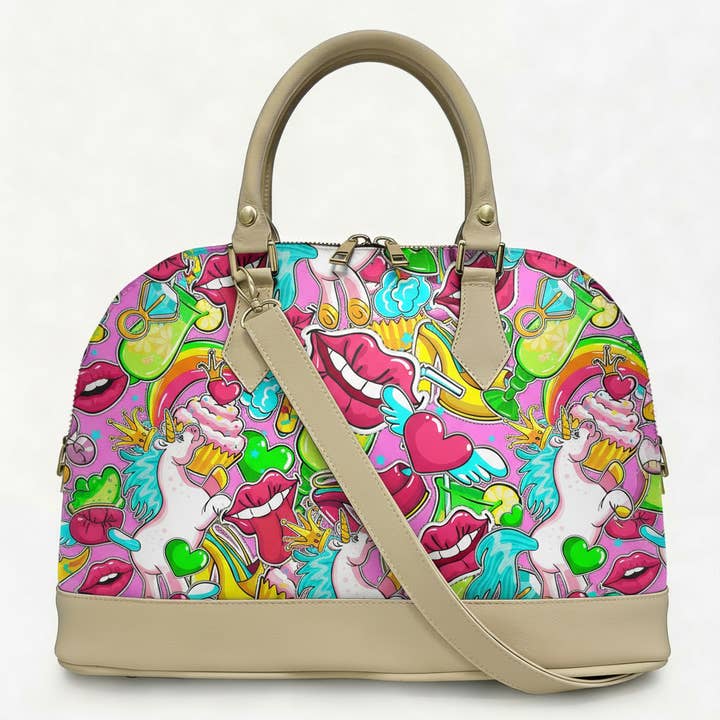 Bolsa Alisya Madinbo - Feita na Itália - COM GRÁFICA FUNNY LIPS por atacado de MADINBO