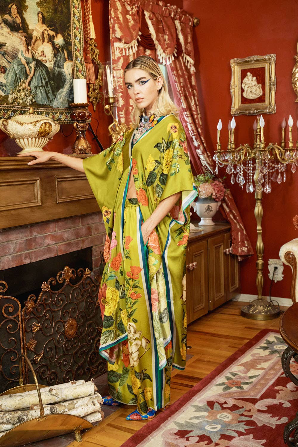 Olive Floral French Riviera Hand-Beaded Kimono / Topper for wholesale on Faire20