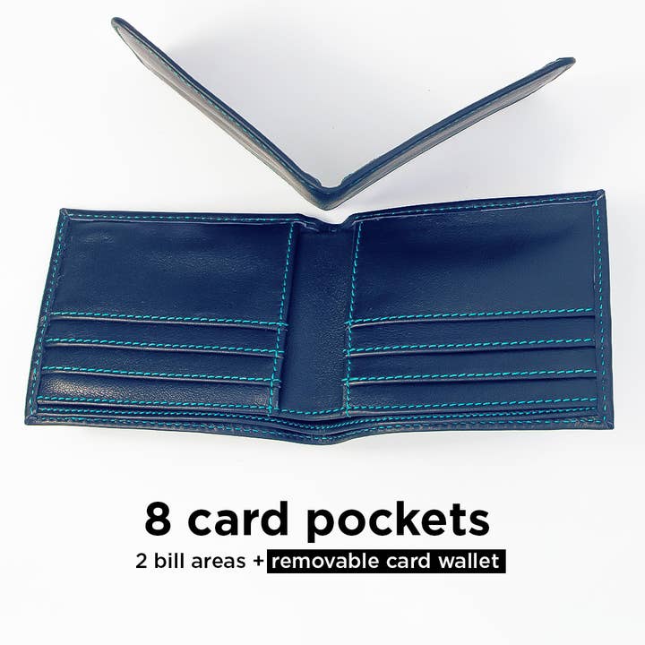 Twin Engine Coffee - Wholesale Wallet - Men's - BIFOLD Leather Wallet Ocean Navy / Fair Trade Artisan