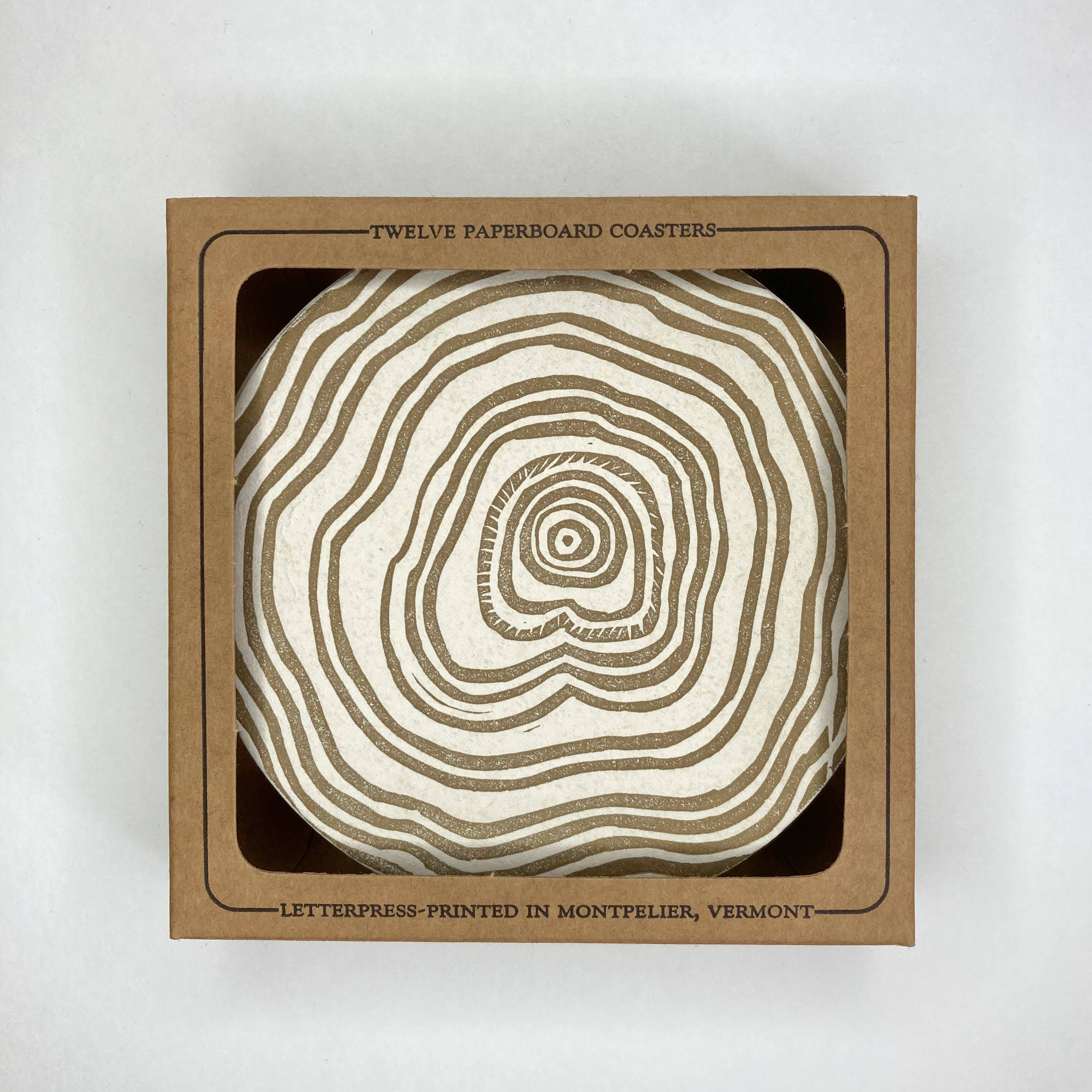 May Day Studio – Base de copos por atacado – Porta-copos de anel de árvore Linocut