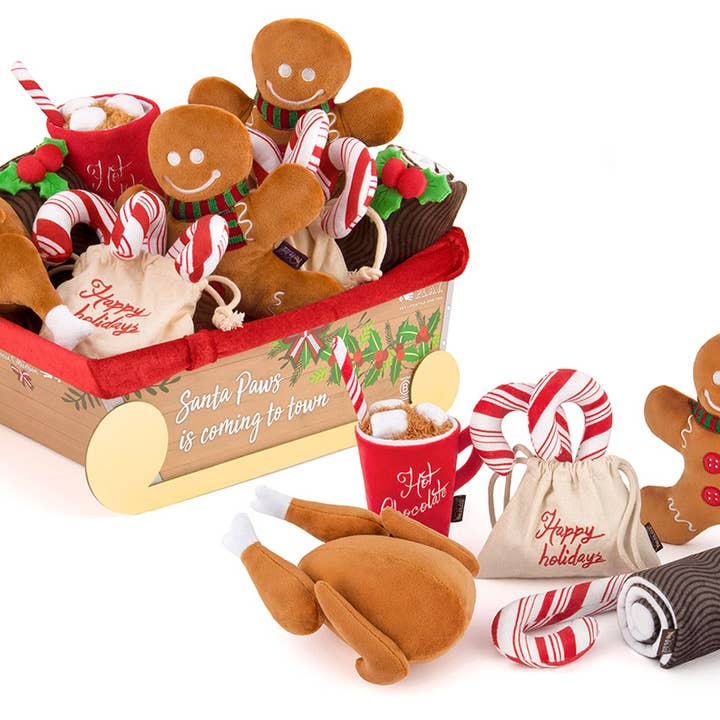 P.L.A.Y. Pet Lifestyle and You – wholesale Pet plush toy – Dog – Holiday Classic 15-pc Set in Santa's Sleigh1