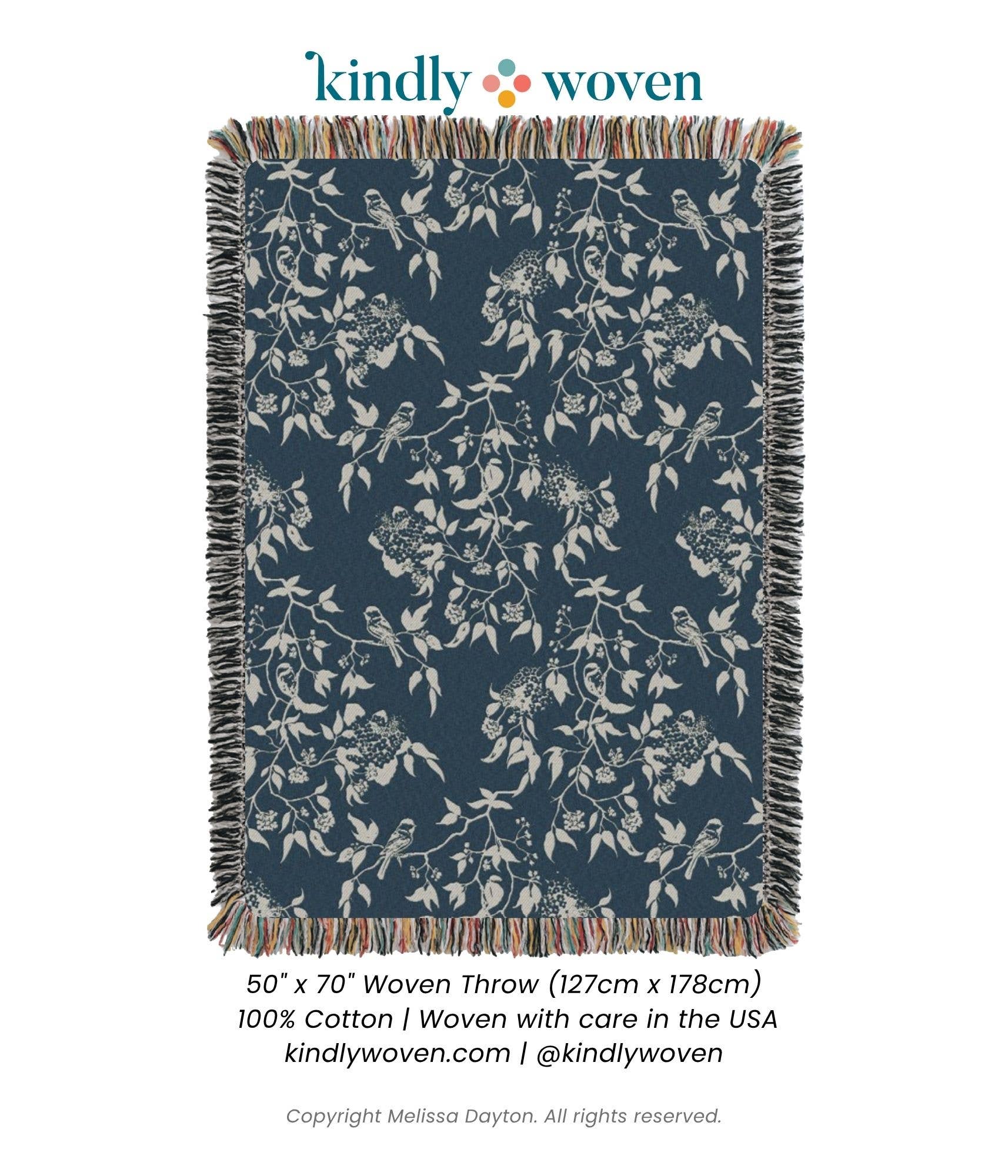 Kindly Woven - Vendita all'ingrosso Plaid - Coperta Wren – Tidesong - Collaborazione Artista – Frange – Prodotto negli USA4