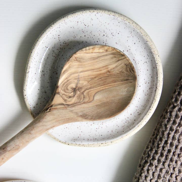 Whimsy By Wyeth - Wholesale Spoon Rest - Handmade Exposed Clay Ceramic Spoon Rest - Speckled White