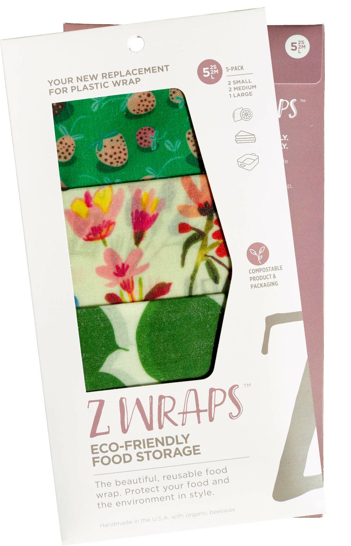 Z Wraps – wholesale Livsmedelsförvaring omslag/väska – Z Wraps 5-pack återanvändbar matförpackning - löv/bin/jordgubbe6