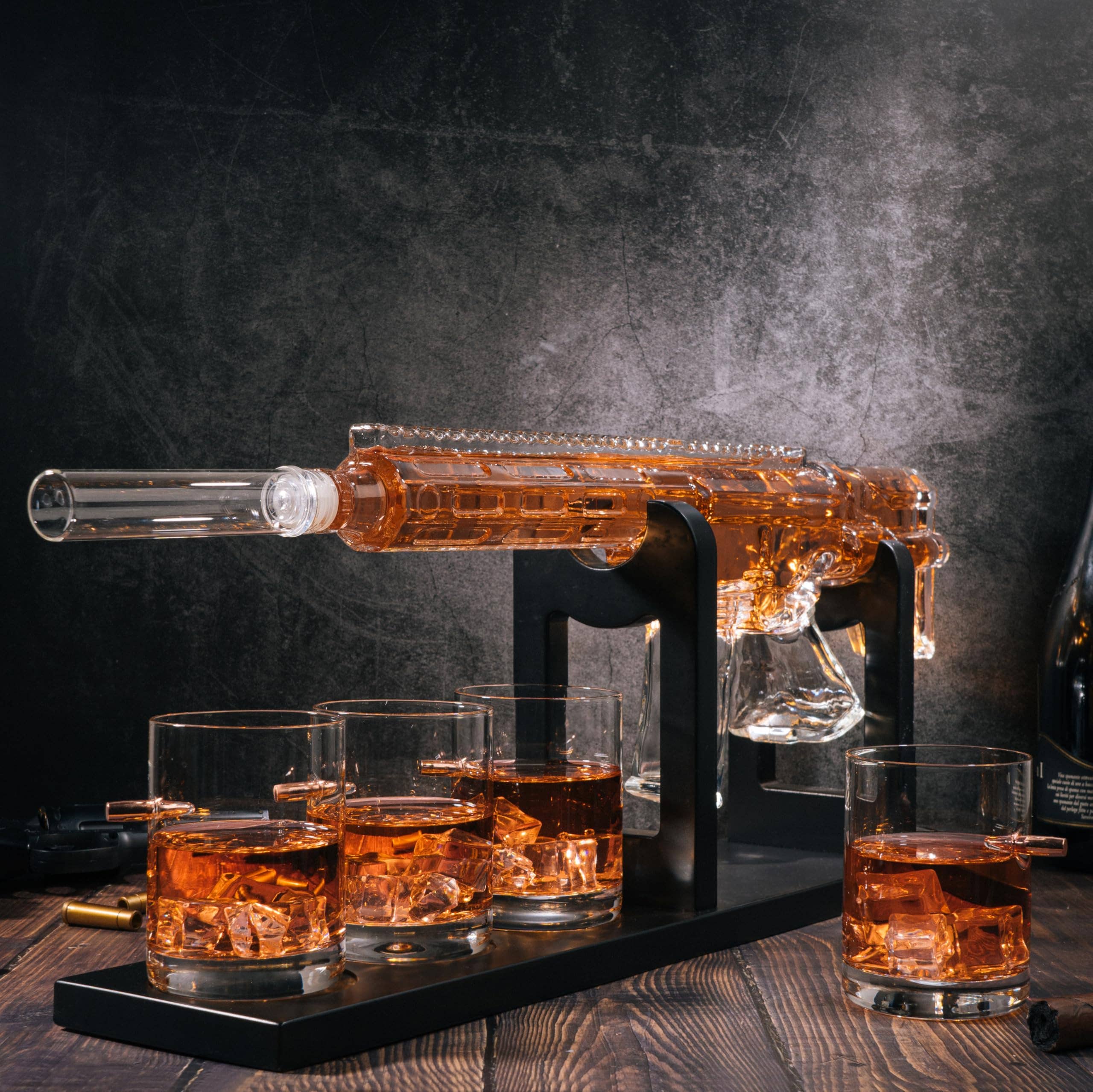 The Wine Savant /  Khen Glassware - Wholesale Decanter - AR15 Whiskey Gun Decanter Set 1000 ml & 4 Bullet Glasses8