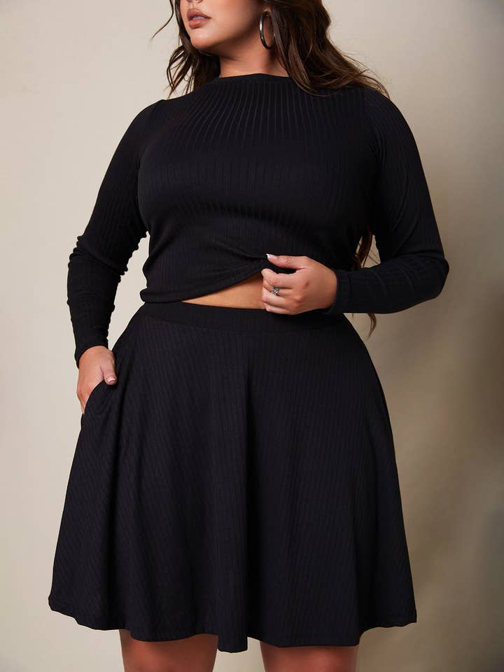 Saia Mini Skater Canelada de Tarde com Bolsos por atacado de REBDOLLS