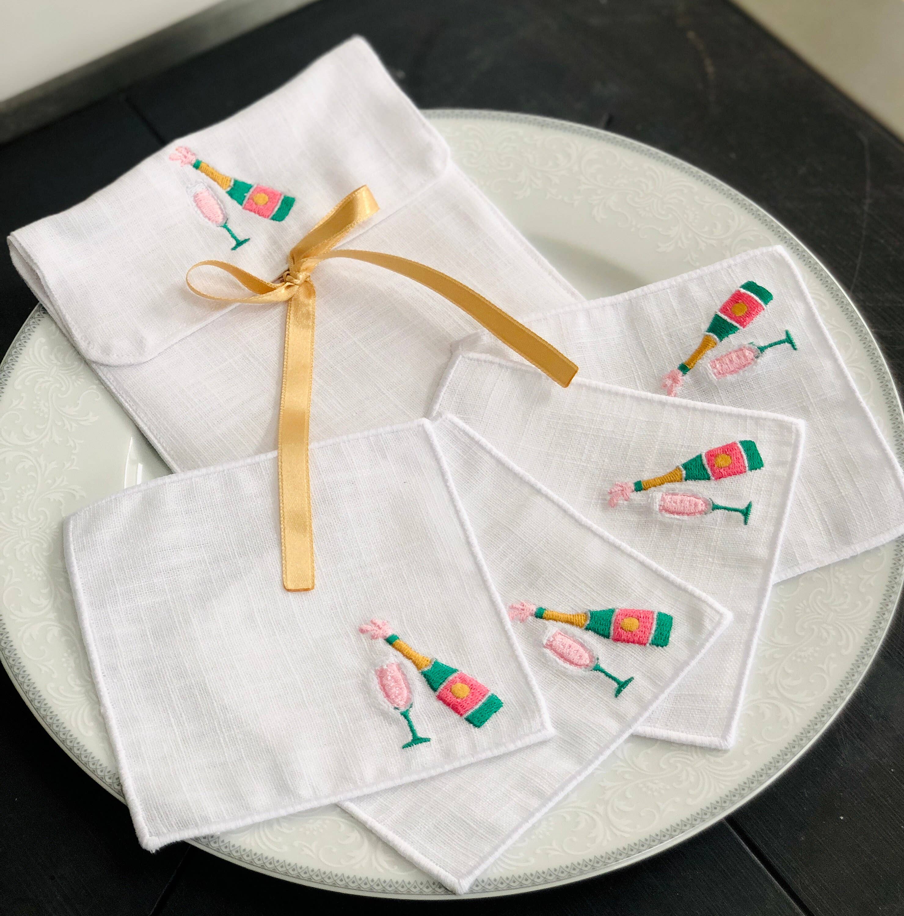 Belle Linen – Guardanapo e pano de jantar por atacado – Conjunto de 4 Guardanapos de Cocktail de Champanhe de Celebração6