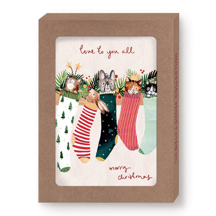 Biely & Shoaf - Wholesale Christmas Card - Animals In Stockings Boxed Holiday Cards - Set of 10