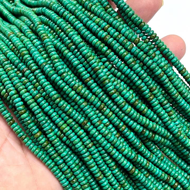 Green Turquoise Gemstone Smooth Rondelle Beads 4mm for wholesale by TRIVENI USA INC