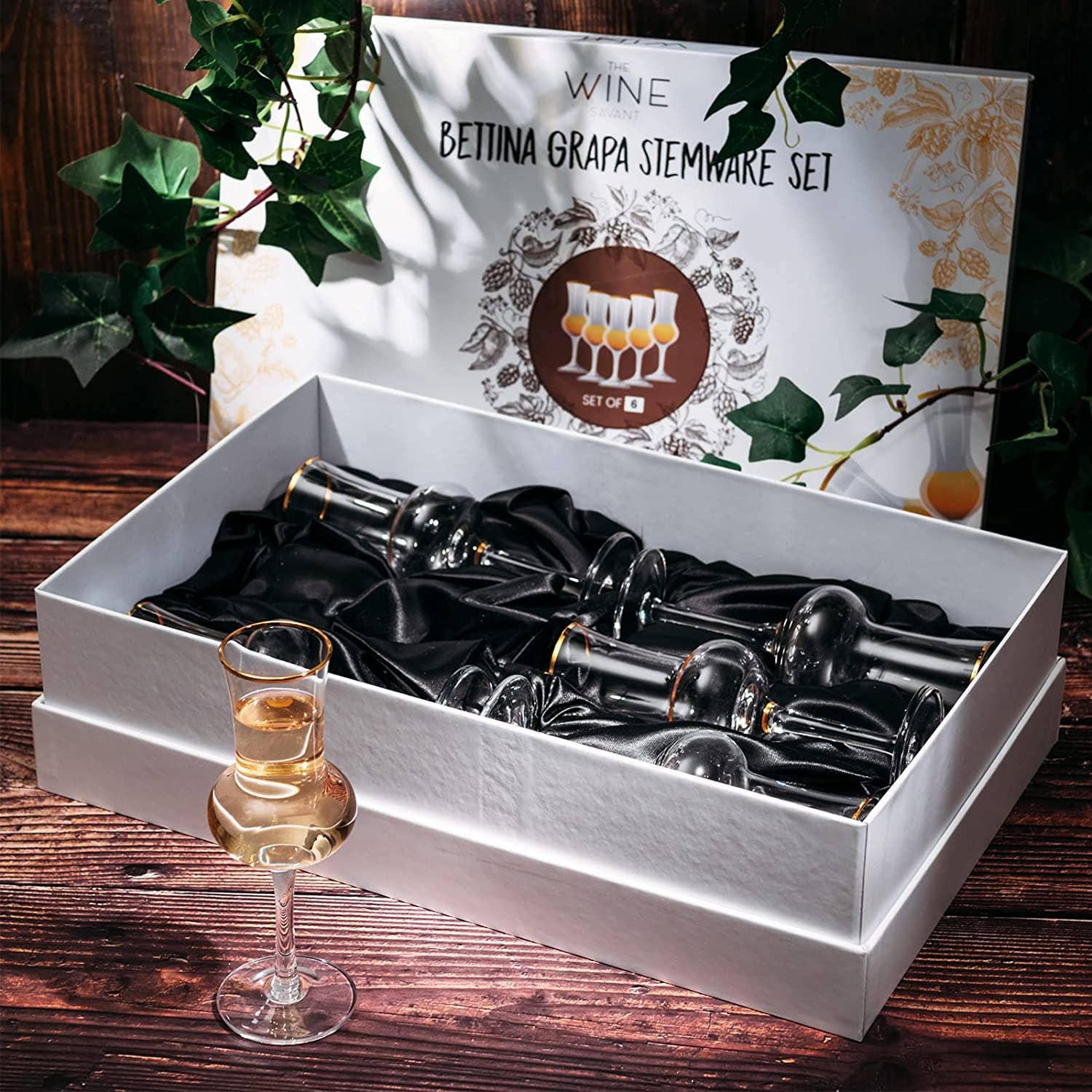 The Wine Savant /  Khen Glassware - Wholesale Cocktail/Liquor Glass - Crystal Grappa Glasses 3oz -Set of 6- In Gift Box4