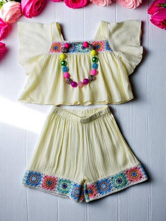 Girls set gauze & pink & blue & mint knitted hems DLH2849 for wholesale by luluclothes