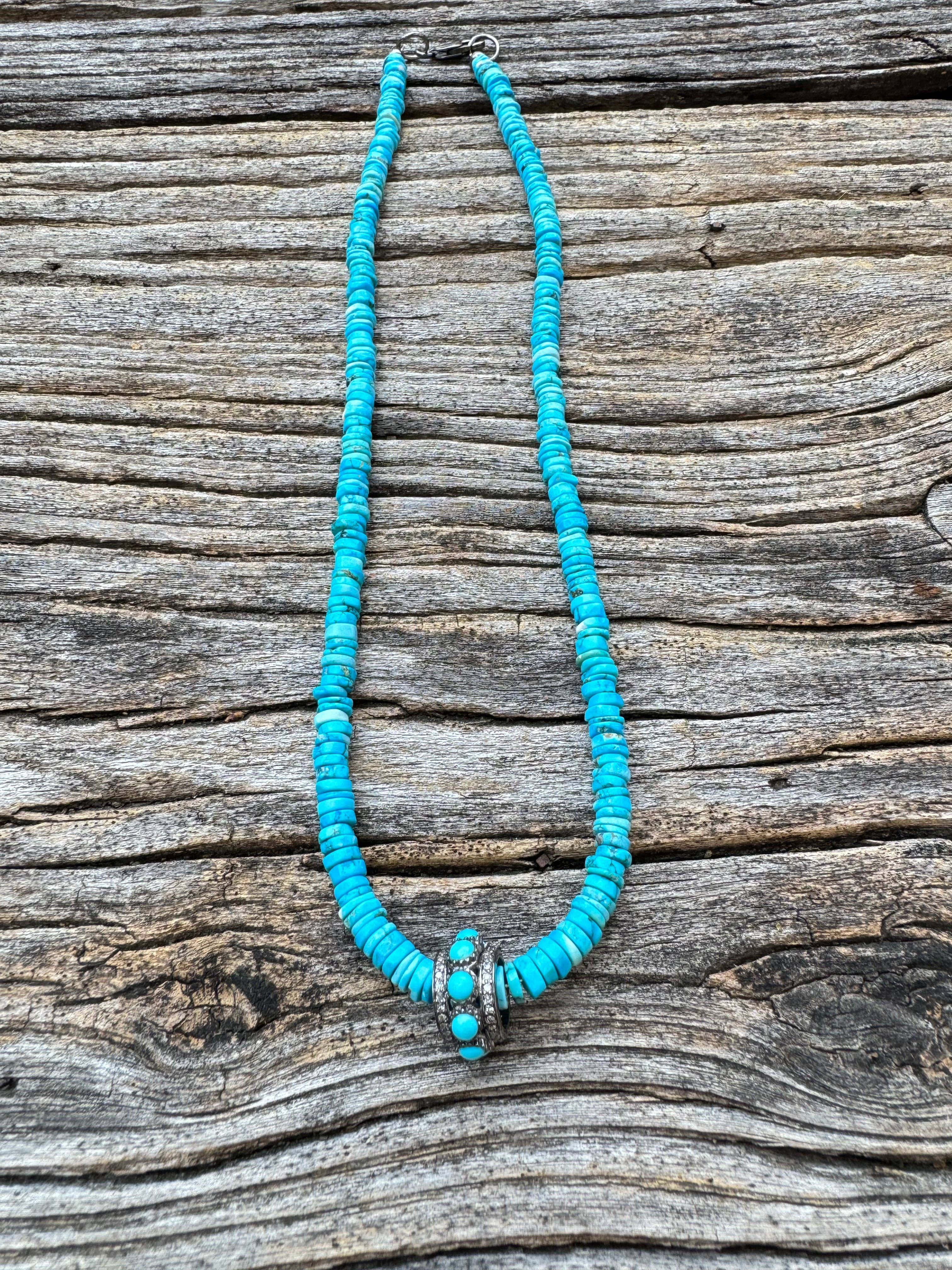 ILISSA MICHELE JEWELRY - Wholesale Beaded/Pearl Necklace - Turquoise Heishi Necklace with Diamond and Turquoise Bead1