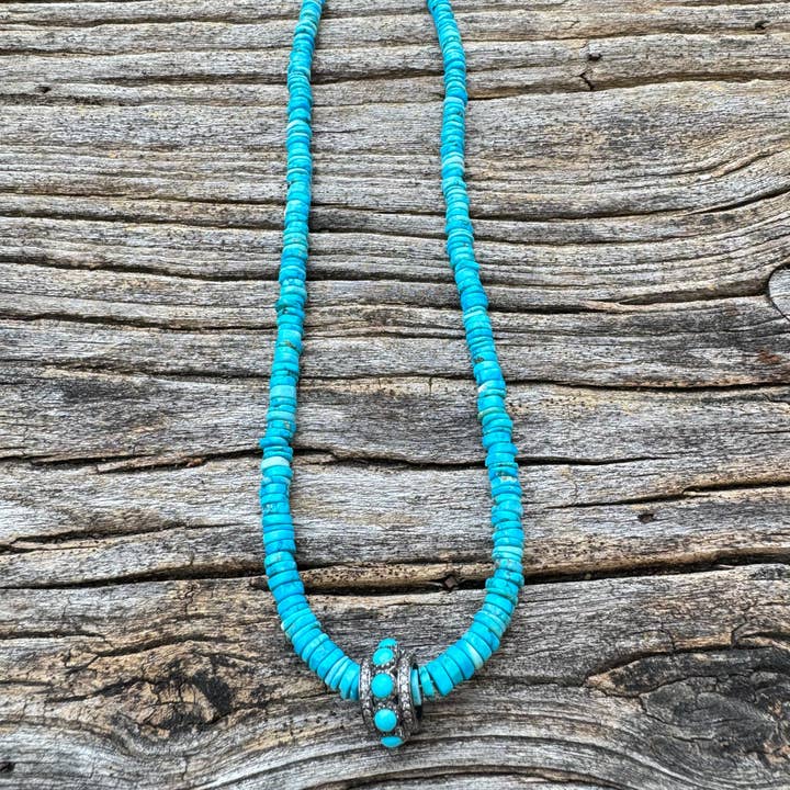 ILISSA MICHELE JEWELRY - Wholesale Beaded/Pearl Necklace - Turquoise Heishi Necklace with Diamond and Turquoise Bead1