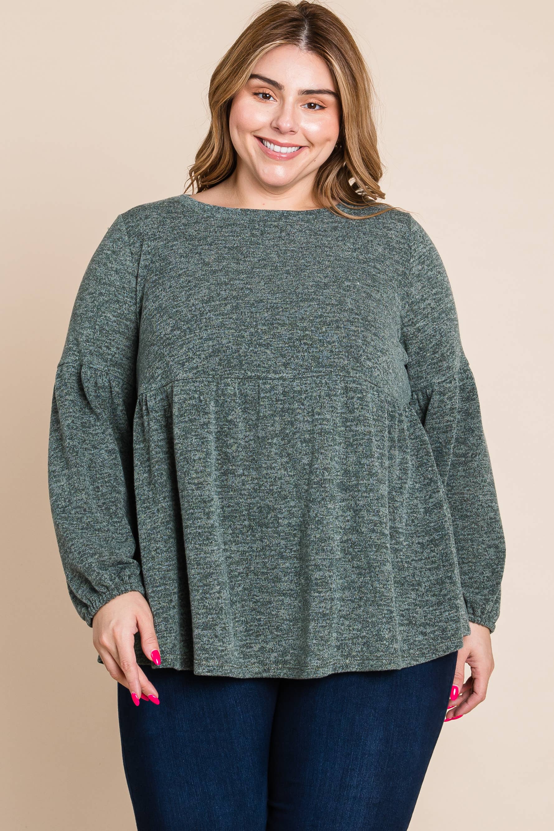 Oliva ETK-8849-PL Top babydoll in maglia bicolore taglie forti in vendita all'ingrosso su Faire4