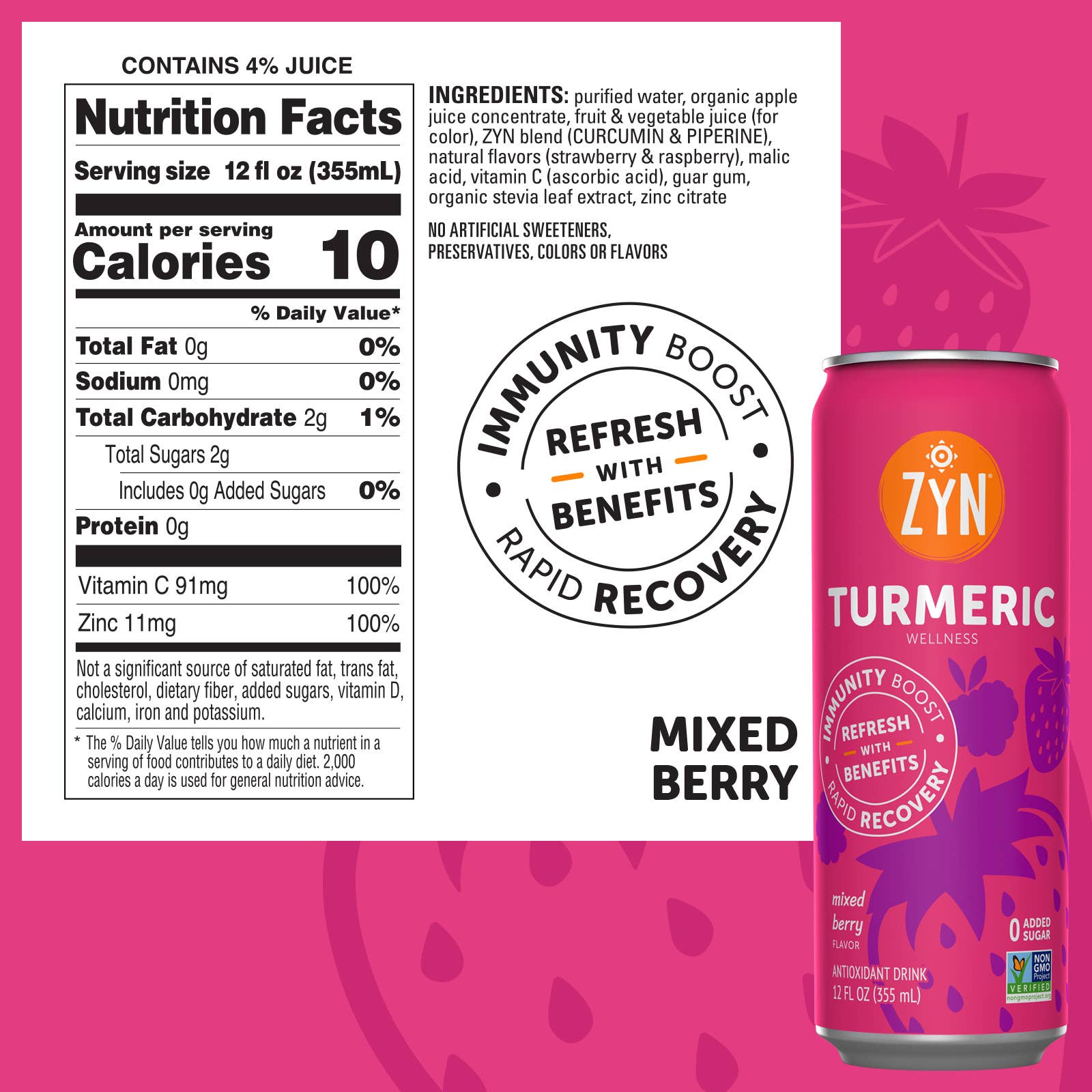 ZYN-Immunity & Recovery - Vente Jus bien-être/fortifiants - Boissons bien-être au curcuma Immunity & Recovery - Fruits mélangés4