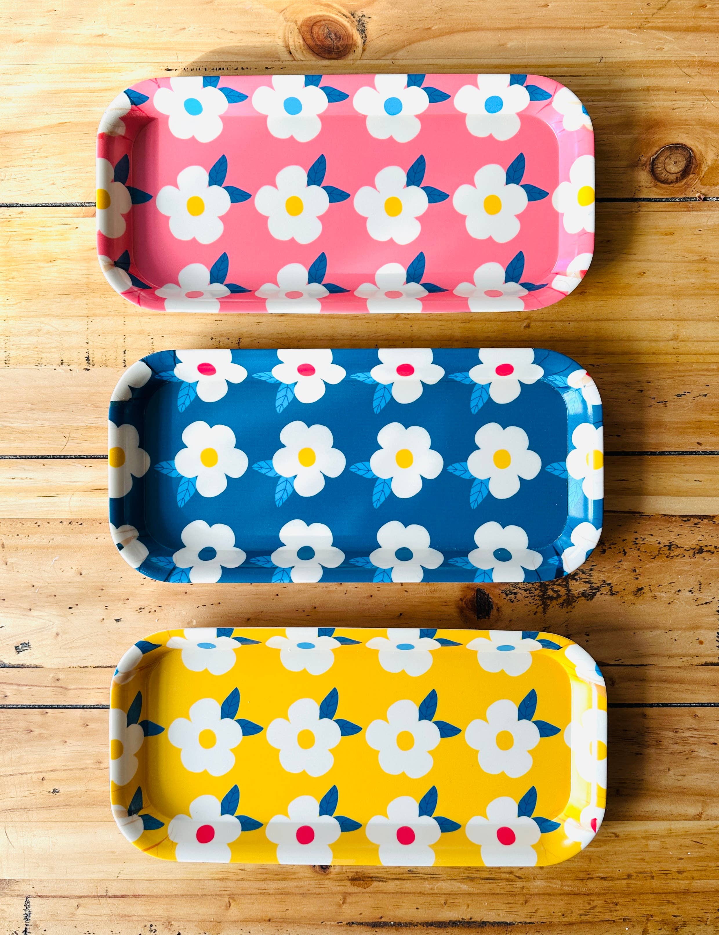 Enamelhappy - Wholesale Serving Tray - Small Pink Rectangle Tray Retro Floral Print Cute Kitsch1