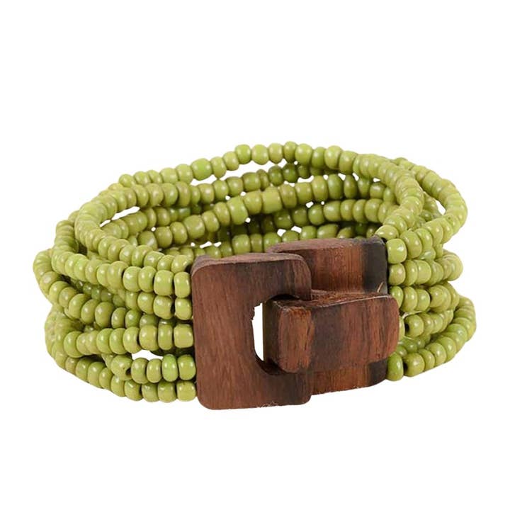 Pink House Imports - Vente Bracelet de perles - Bracelet en perles de verre de Bali avec mini boucle en bois3