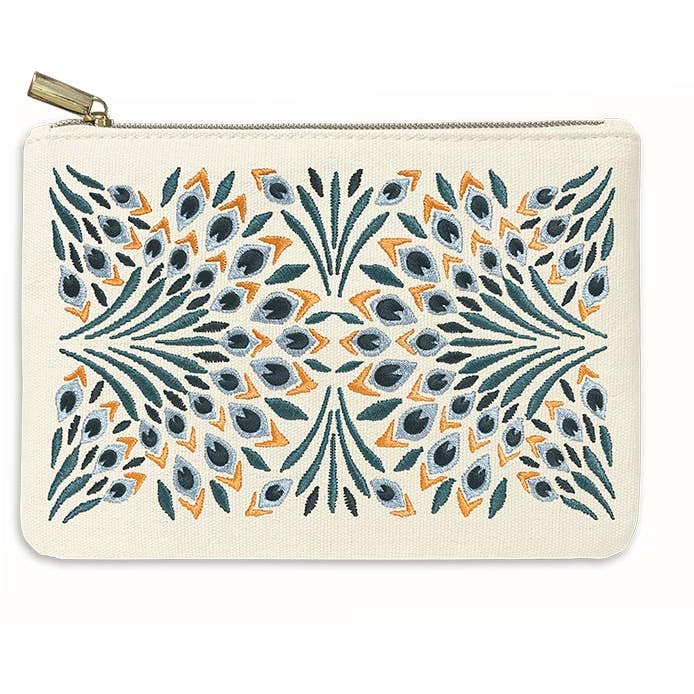 EMBROIDERED POUCH NIGHTSHADE PEACOCK FAN for wholesale by Punch Studio