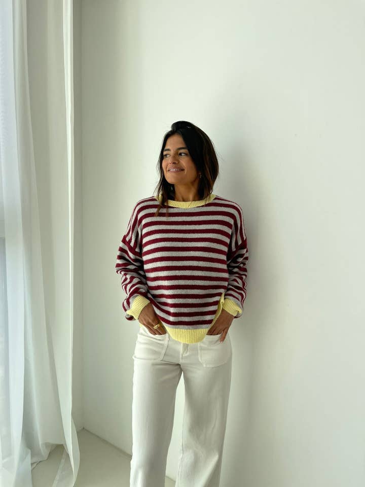 MindTraveler - Wholesale Knit Sweater - Women's - Jersey Pia Burgundy and Gray4