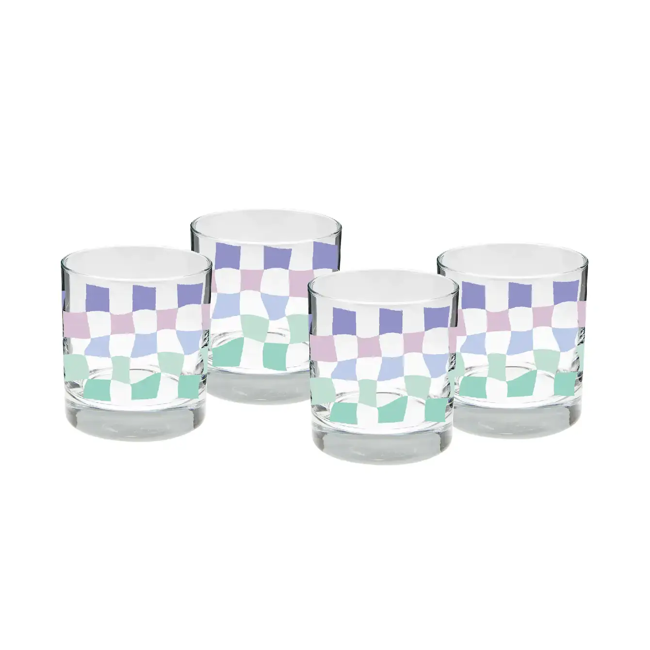 Talking Out of Turn - Wholesale Cocktail/Liquor Glass - Peri Carnival Checkers Rocks Glass Set1