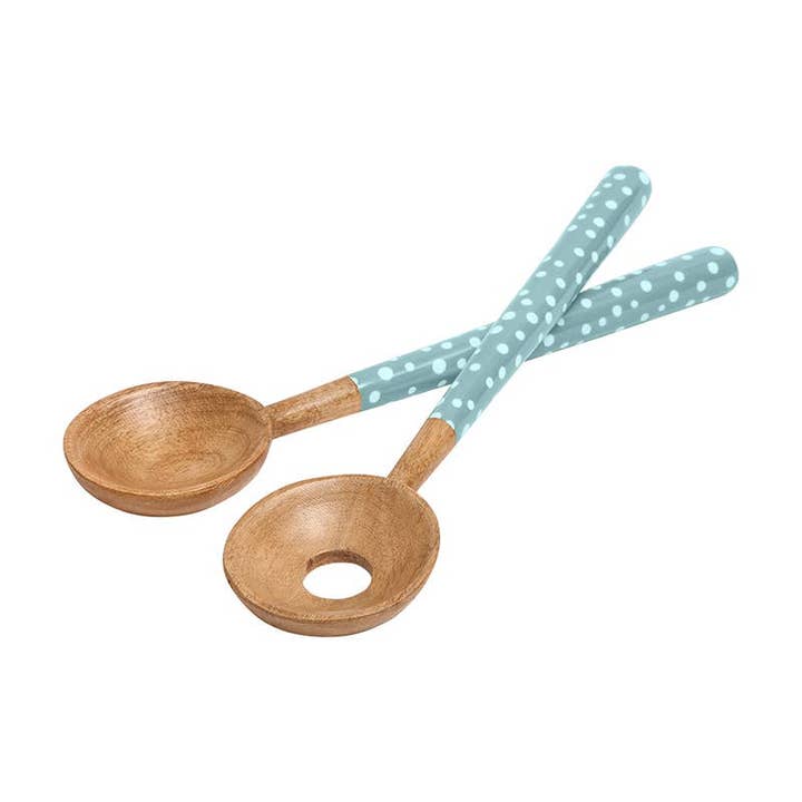 Sintra Mango Wood Spotted Salad Servers - Duck Egg Blue for wholesale on Faire