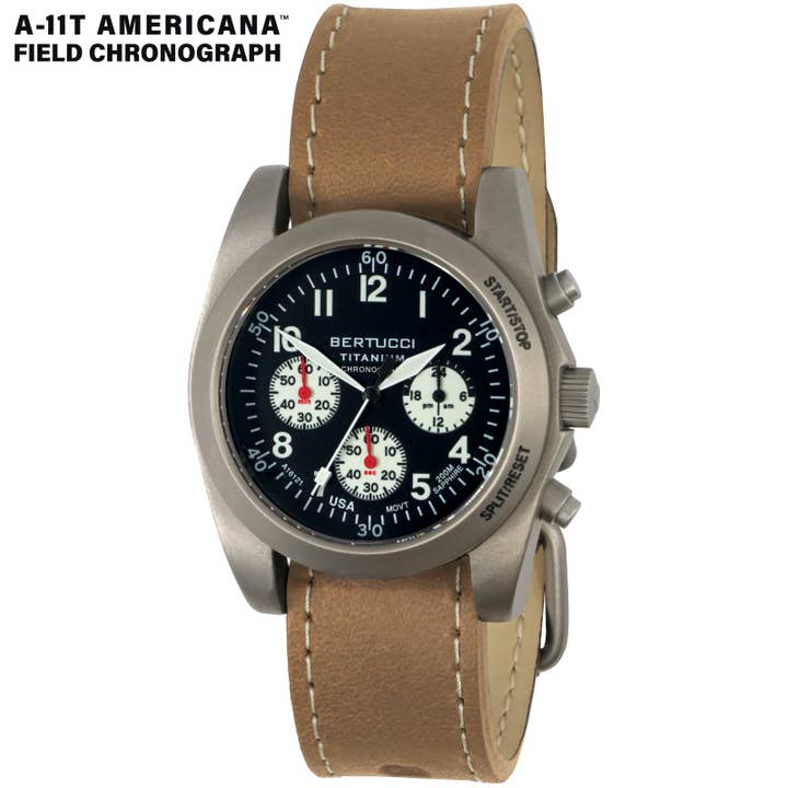 A-11T Americana Field Chronograph Kano Leder Band voor wholesale door Bertucci
