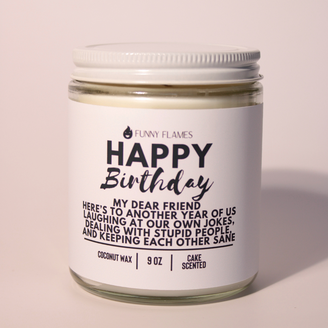 Funny Flames Candle Co - Les Creme - Vendita all'ingrosso Candela in vasetto - Buon compleanno, mio caro amico, eccoci a un altro anno1