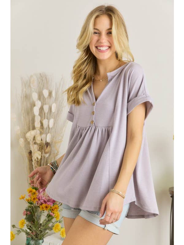Vanilla Monkey - Wholesale Tunic - Women's - Button Trapeze Short Sleeve Babydoll Top