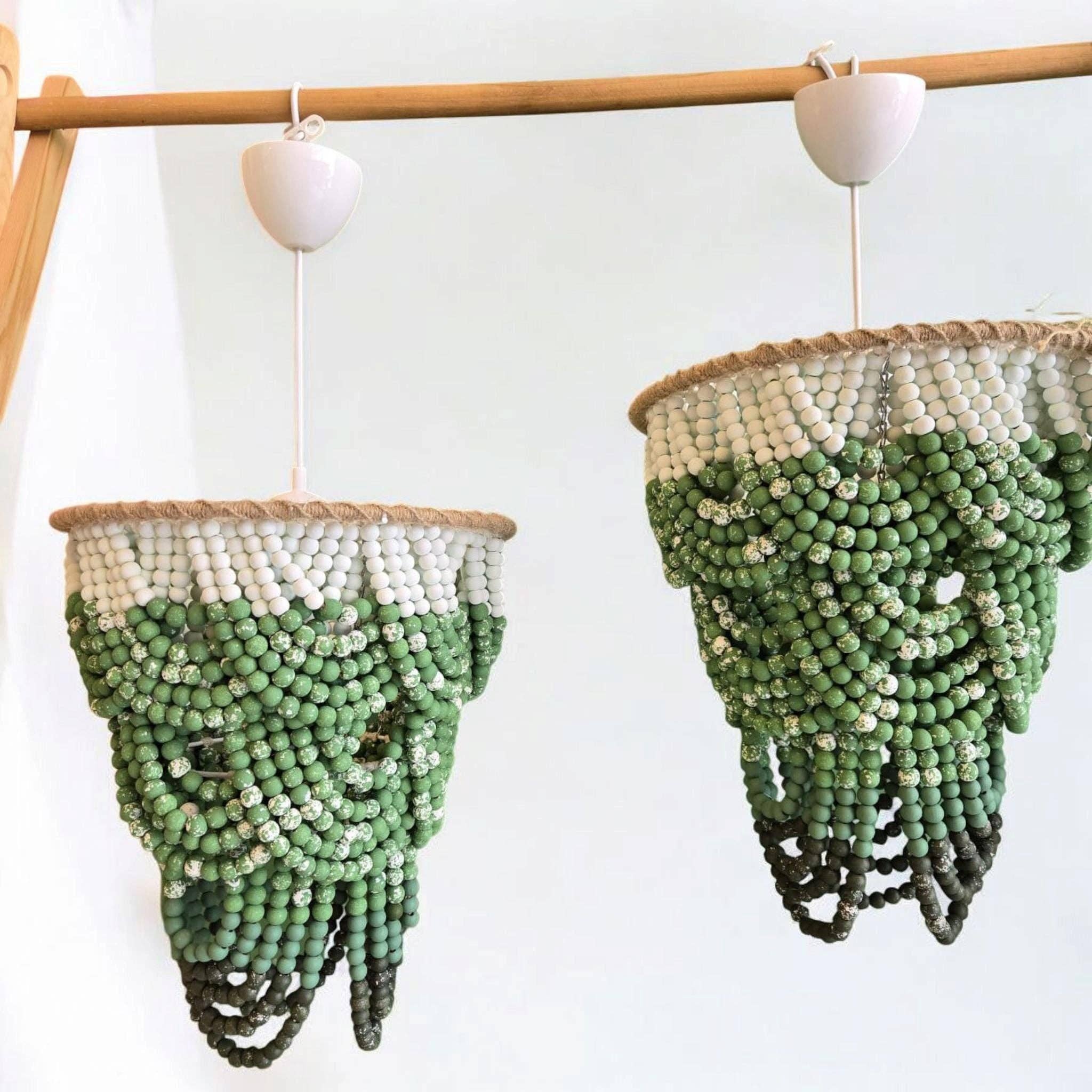 Joy's Arts - Wholesale Chandelier/Hanging Light - Green Ombre Beaded Chandelier: Handmade Boho Pendant Light4