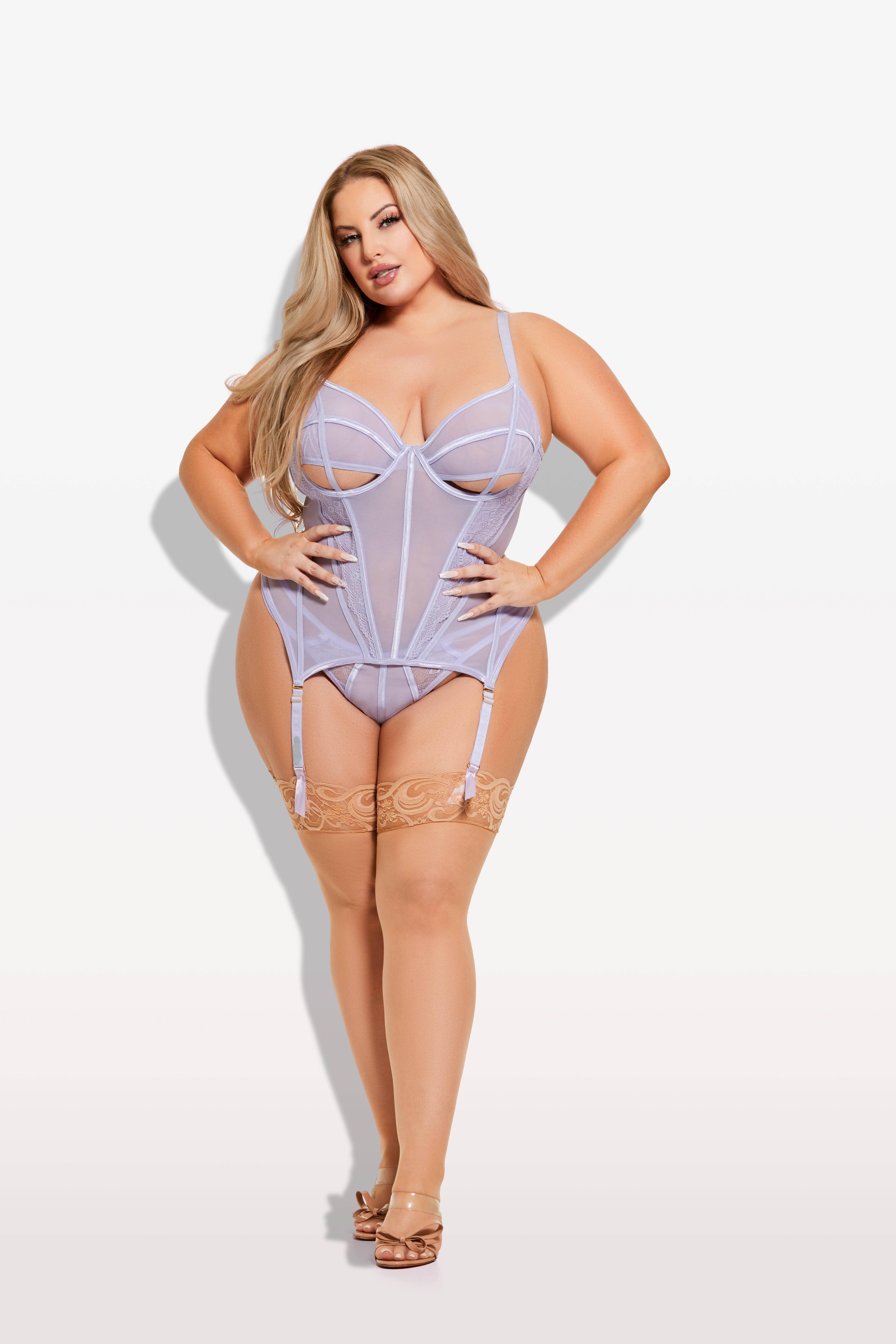 House of Desire - Wholesale Lingerie Set - Women's - VIVIENNE LACE & MESH BUSTIER & G-STRING SET12