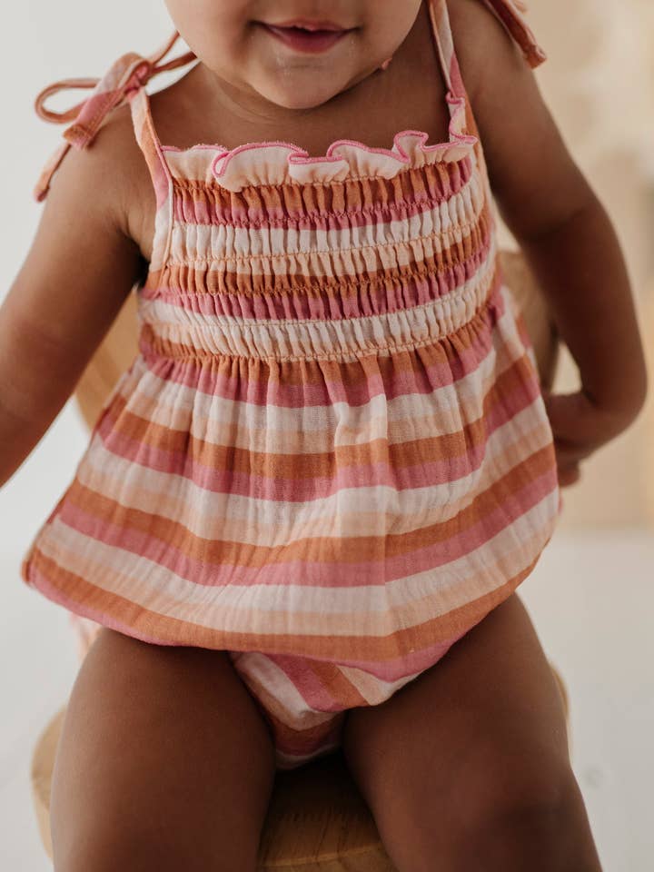 babysprouts clothing company - Wholesale Bodysuit (Non-Footed) - Baby - Baby Tie-Smocked Bodysuit Baby Girl Summer Gauze Romper