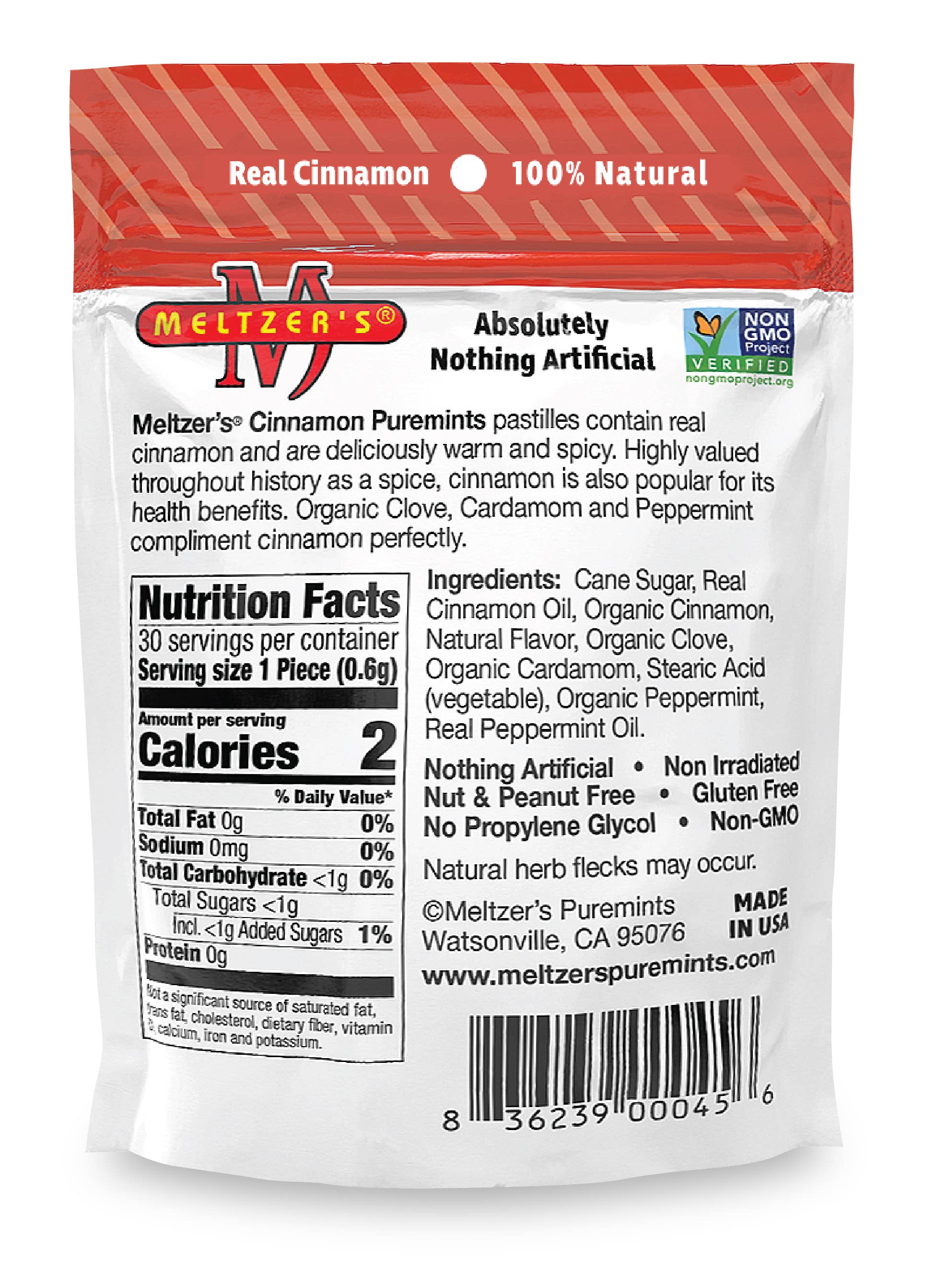 Meltzer's Puremints - Venta al por mayor Caramelos de menta - Pastillas de Canela Puremints de Meltzer, bolsa de 30 pastillas1