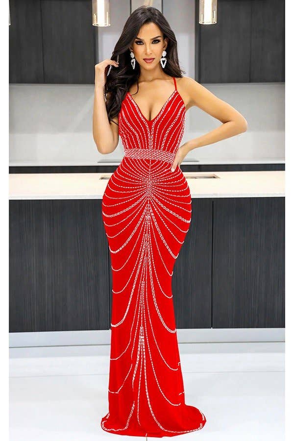 Aria Romance - Vente Robe de soirée – femme - Robe moulante à col licou ornée1